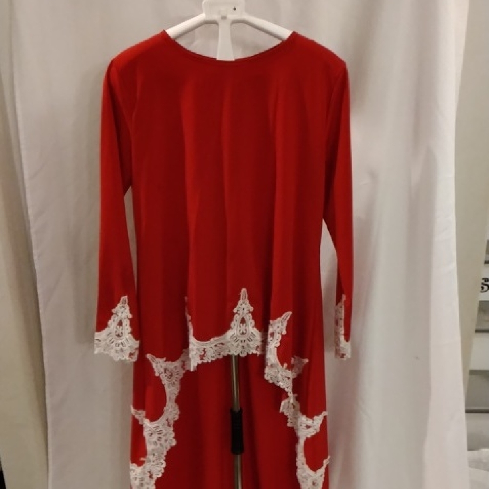 Elegant Red Lace Trim Blouse